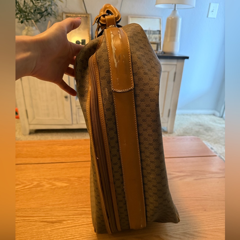 Vintage Gucci GG Monogram Suitcase Travel Bag Carry-On Brown Tan - Picture 6 of 16